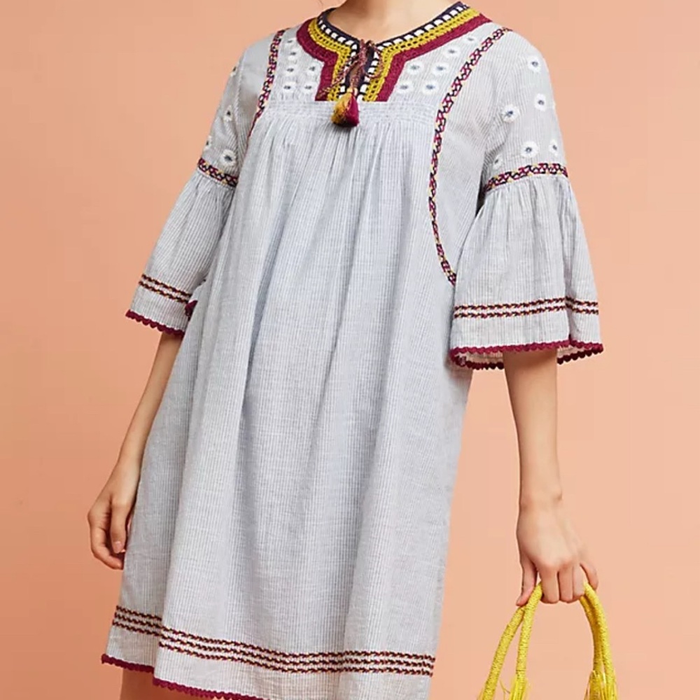 Maeve Anthropologie Embroidered Boho Bell Sleeve Dress XXS